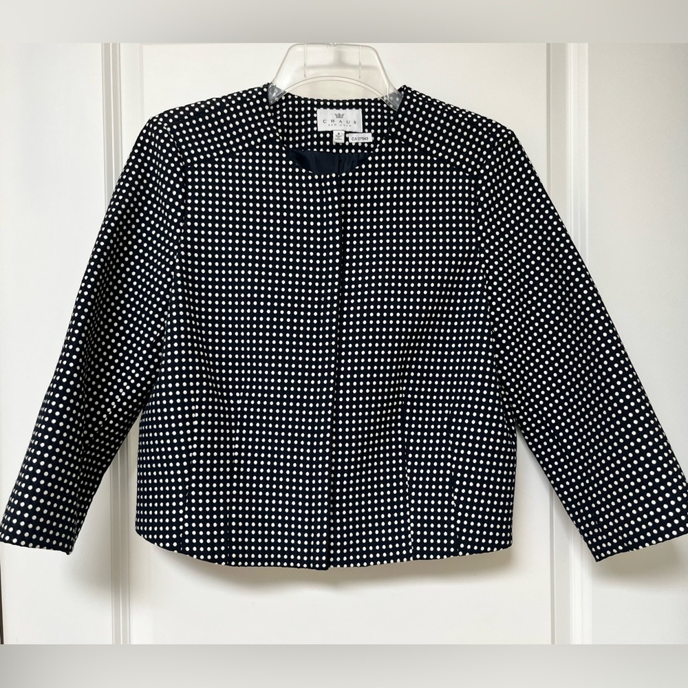 Chaus - Black + White Polka Dot Zip Cropped Jacket Blazer - Size 4